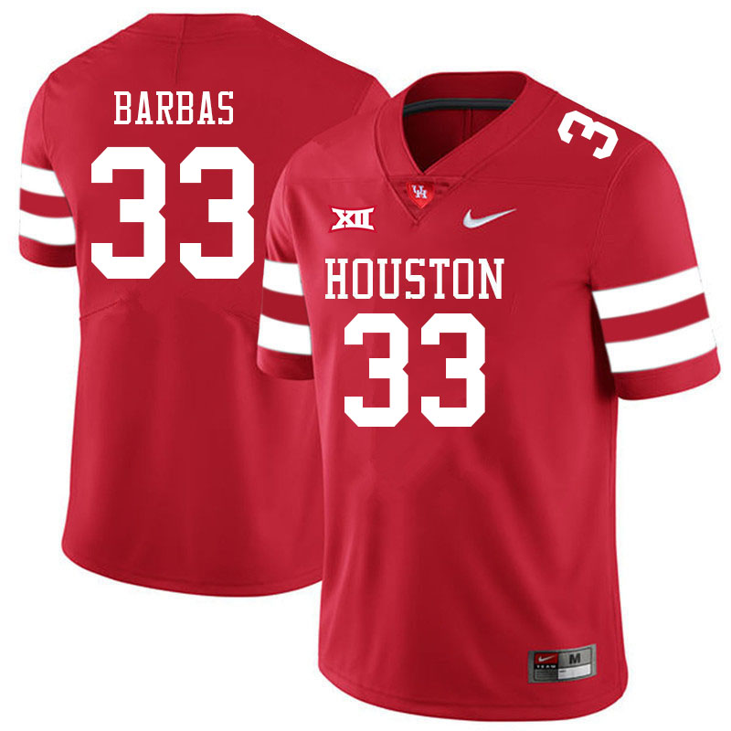 Men #33 Johnsley Barbas Houston Cougars College Big 12 Conference Football Jerseys Sale-Red